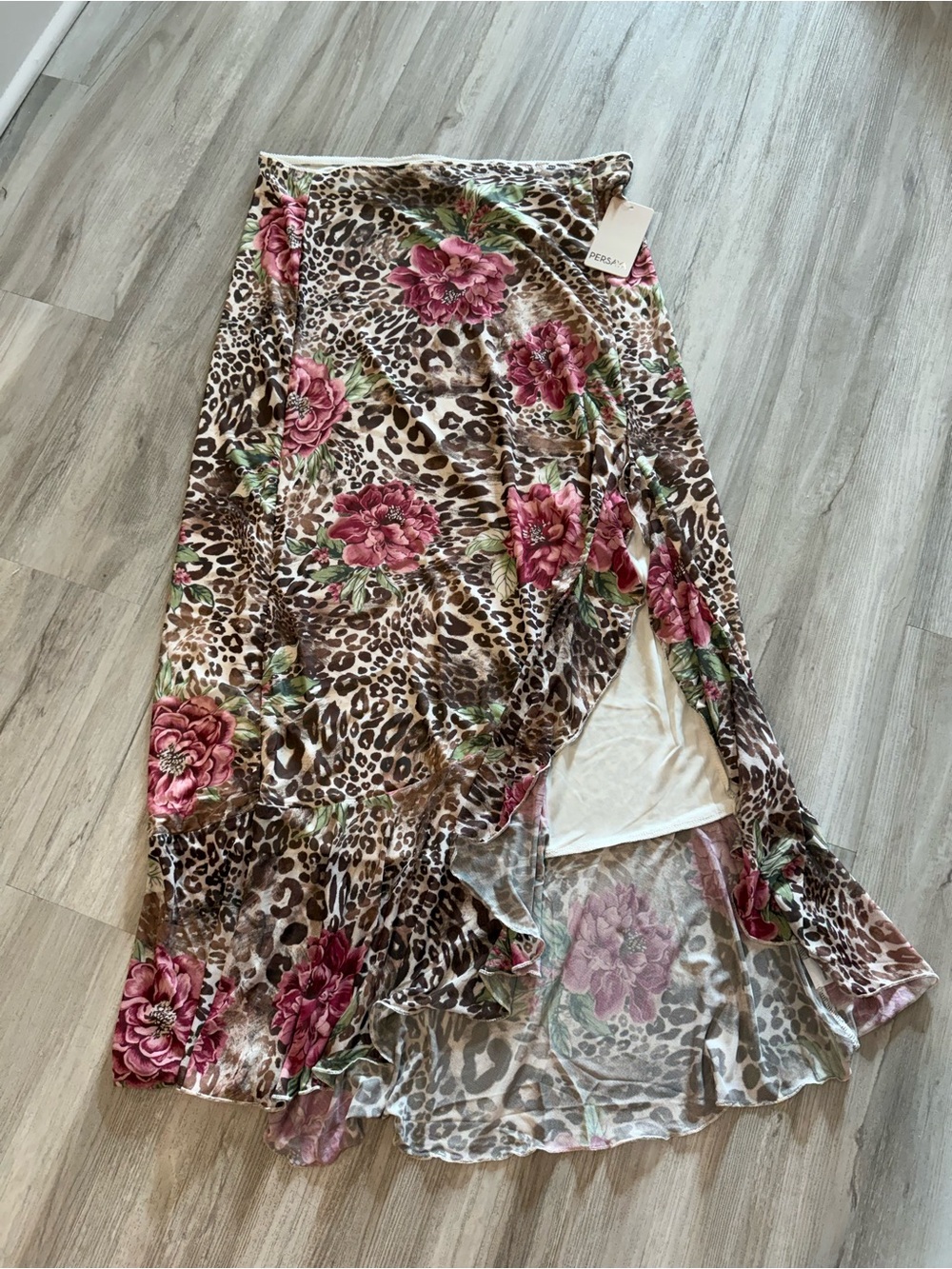 1X Persaya Floral y2k Leopard Print Wrap Maxi Skirt - Pink